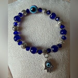 Blue Beaded Hamsa Charm Bracelet